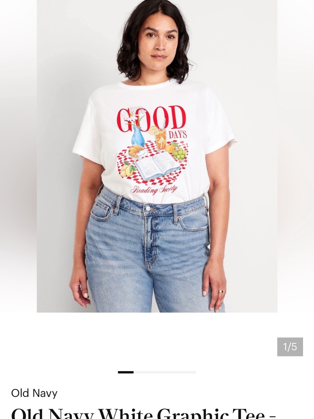 NWOT XL Old Navy White Graphic Tee with Red 'Good Days' Print